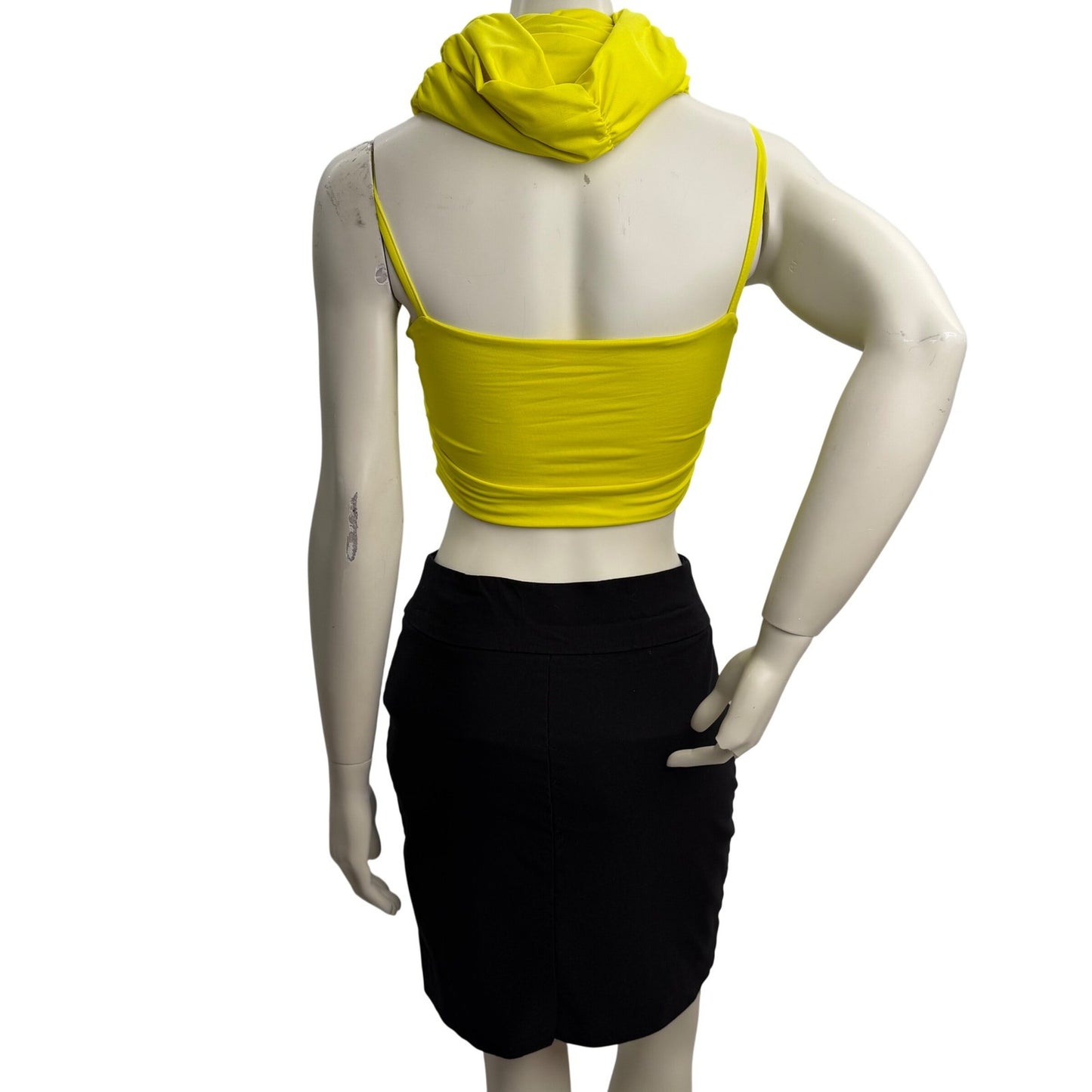 Neon Yellow Body Con Set  + Black Lycra Mini Skirt Club Rave Festival Outfit S