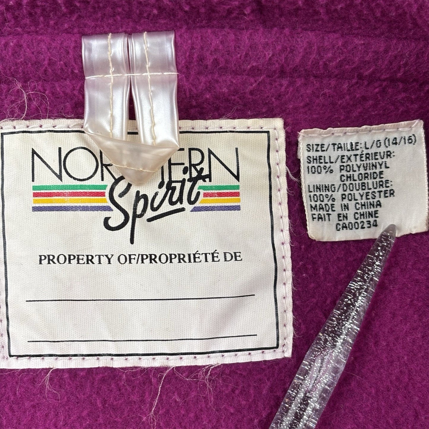Vintage Northern Spirit PVC Raincoat L/XL Purple Clear Hooded Jacket Y2K Grunge