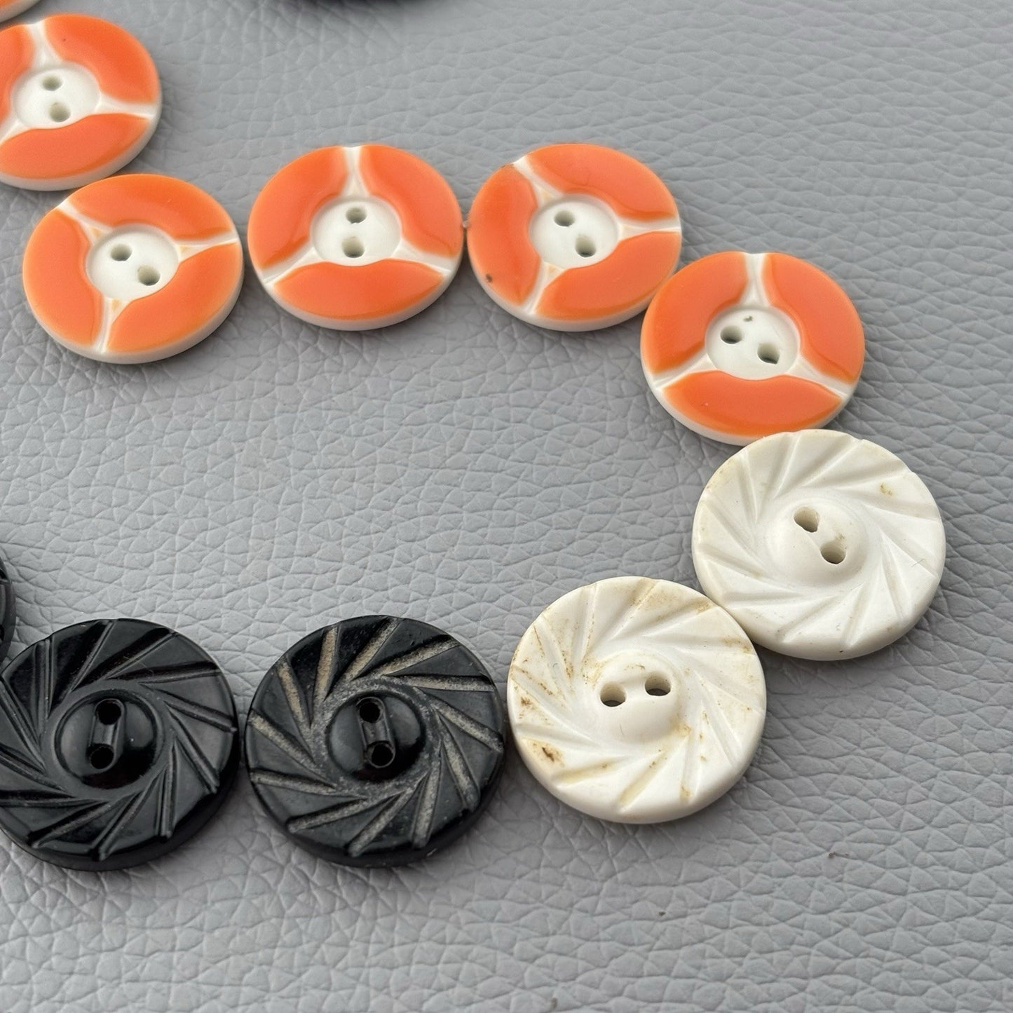 Black White Orange Button Lot ~ 35pc Plastic Sewing Craft Supply Mixed Set