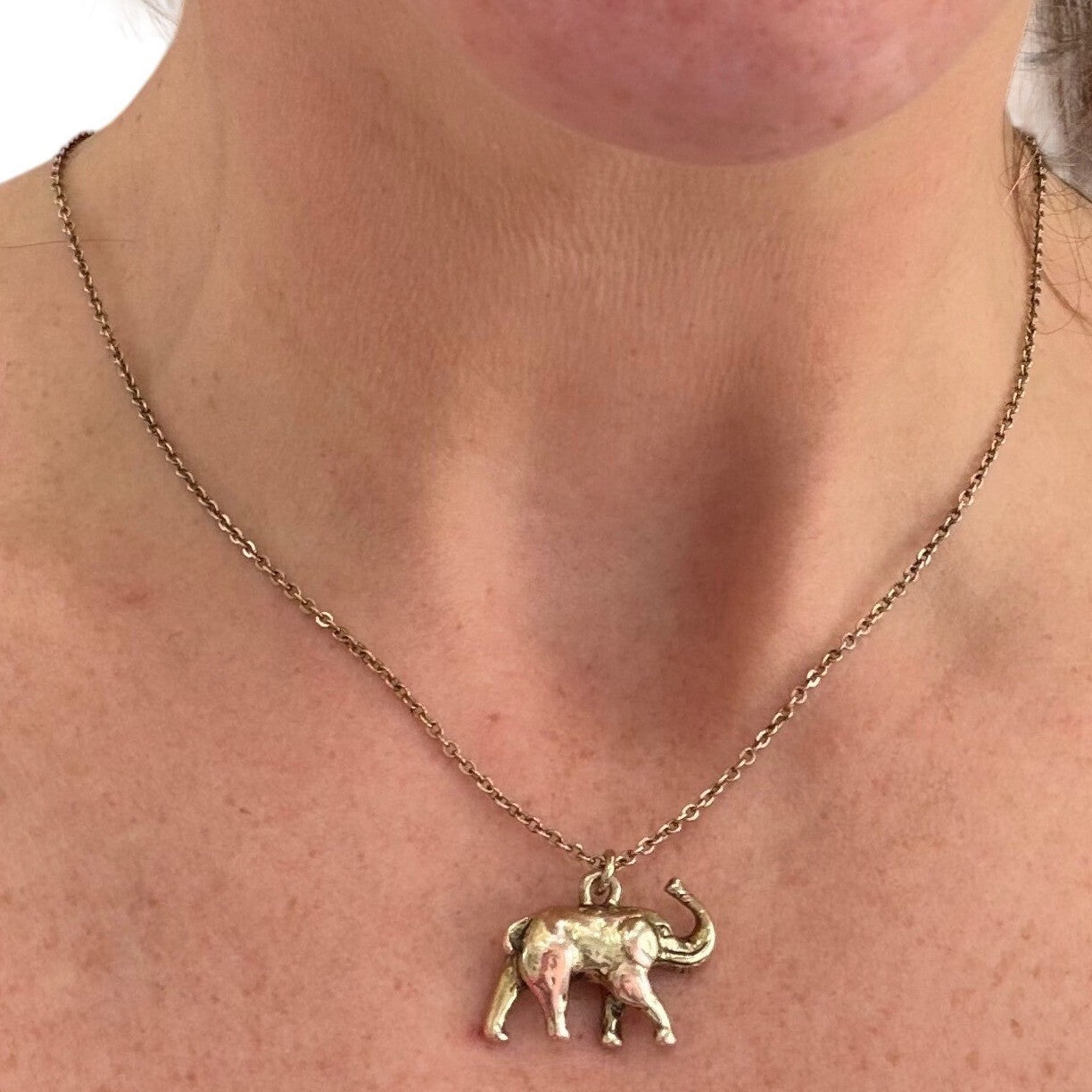 Elephant Pendant Necklace Good Luck Boho Whimsical Vanilla Girl Mixed Metal OS