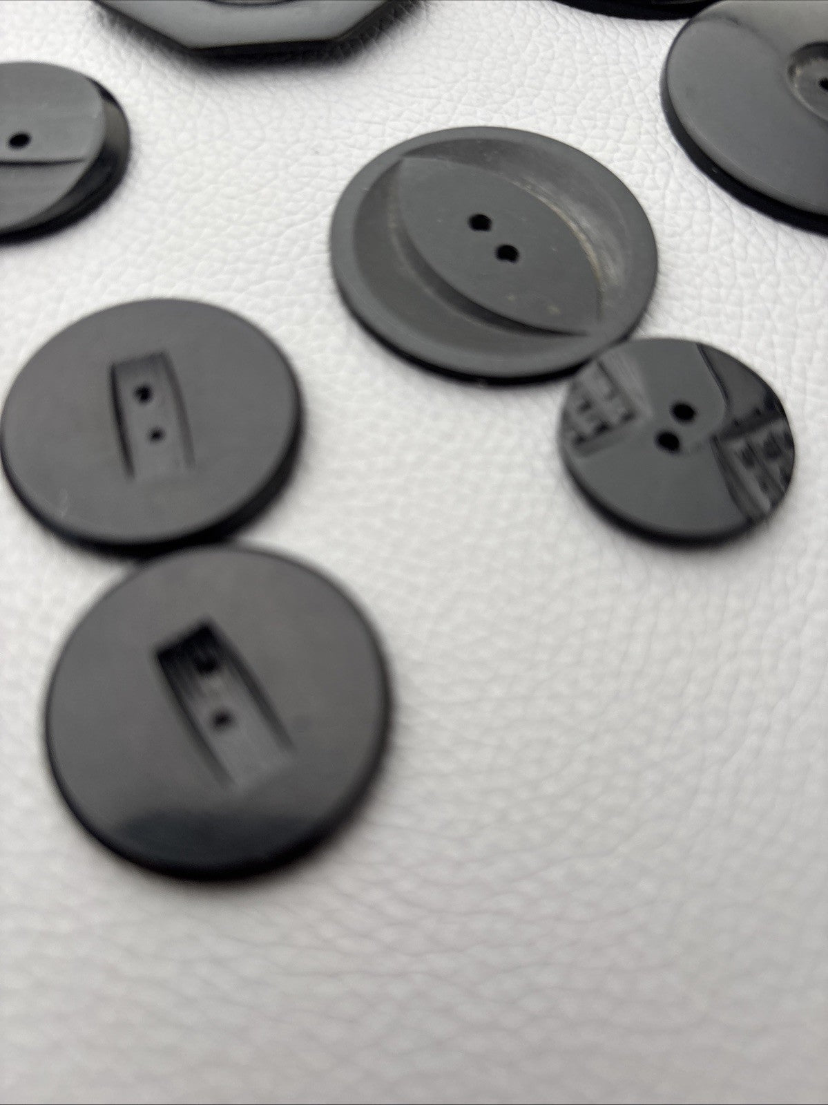 Vintage 1940s Black Bakelite Plastic Buttons Lot of 18 Carved Geometric Designs