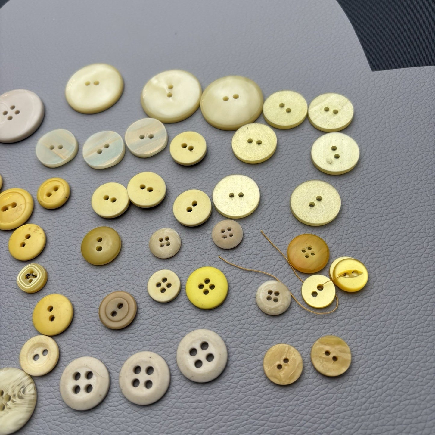 Vintage Yellow Beige Button 62 Lot Two Hole Four Hole Early Plastic Casein Stone