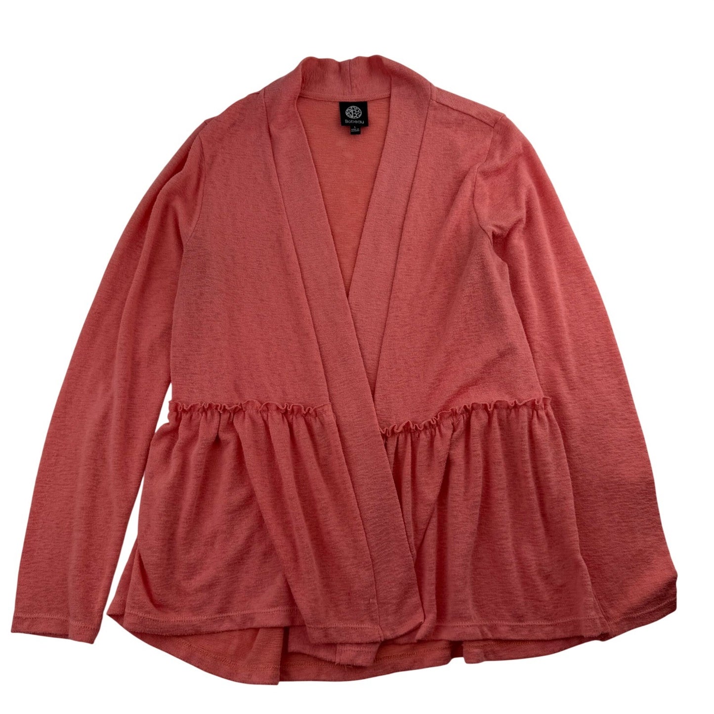 Bobeau Coral Pink Peplum Cardigan Ruffle Waist Shabby Chic Pastel Womens Large