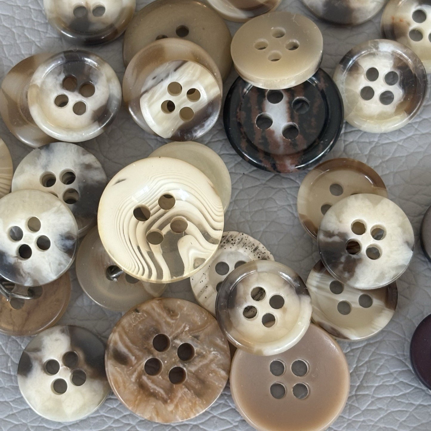 Vintage Button Lot 4 Hole Plastic Small + Medium Sized Buttons Brown Grey Beige