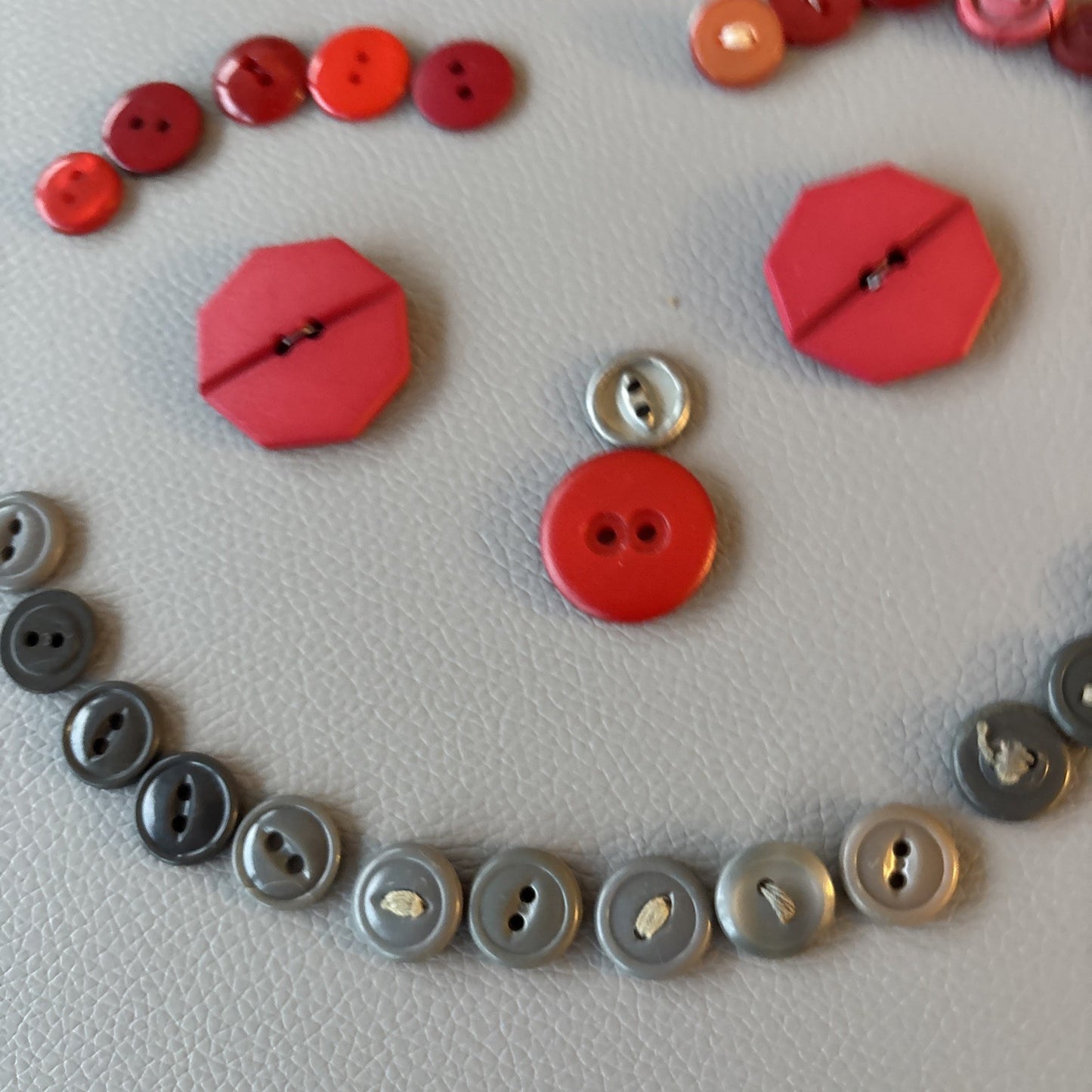 Vintage + New Plastic Buttons Gray + Red Small Medium Large 2 Hole Sewing Crafts