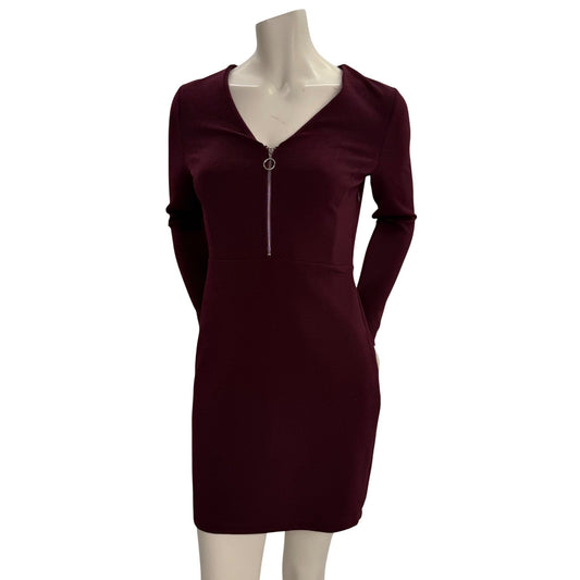 Dynamite Long Sleeve Mini Dress Burgundy Textured Bodycon Dark Academia Y2K M