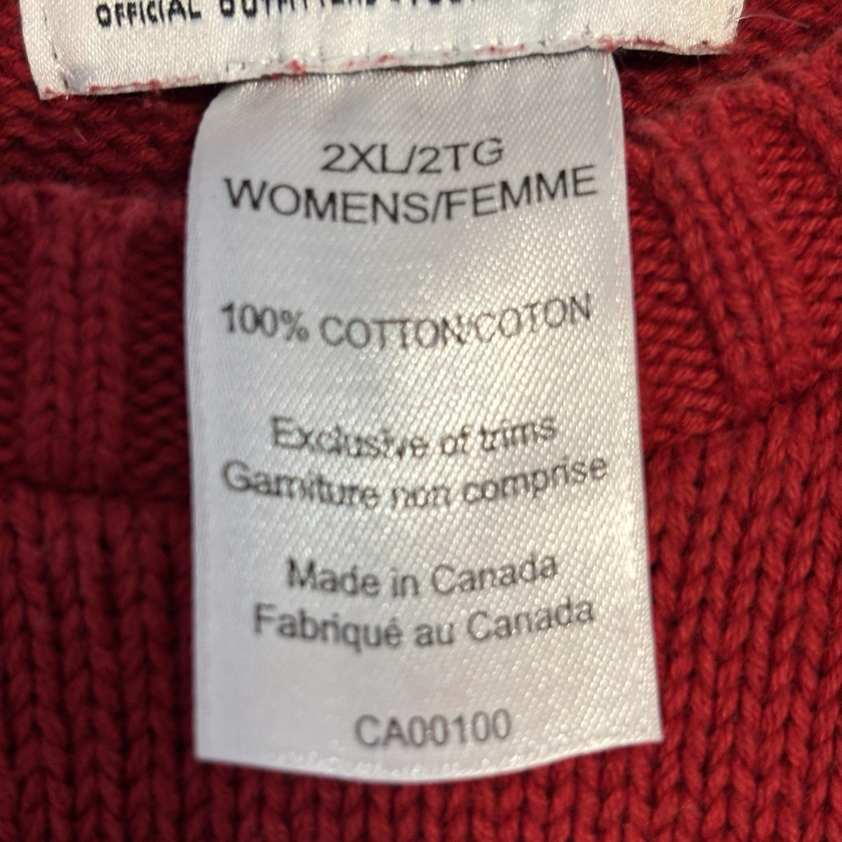 Hudson's Bay Team Canada Red Knit Sweater: Women's 2XL cotton care and origin label