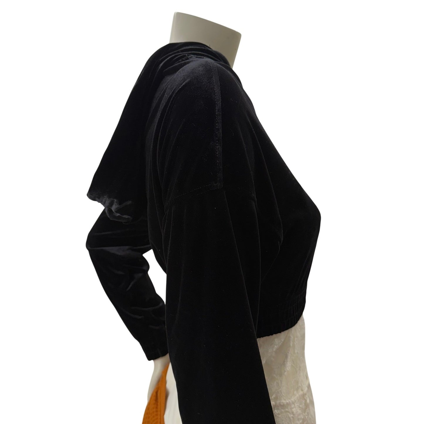 Black Velvet Cropped Zip Up Hoodie Long Sleeve Casual Athleisure Women