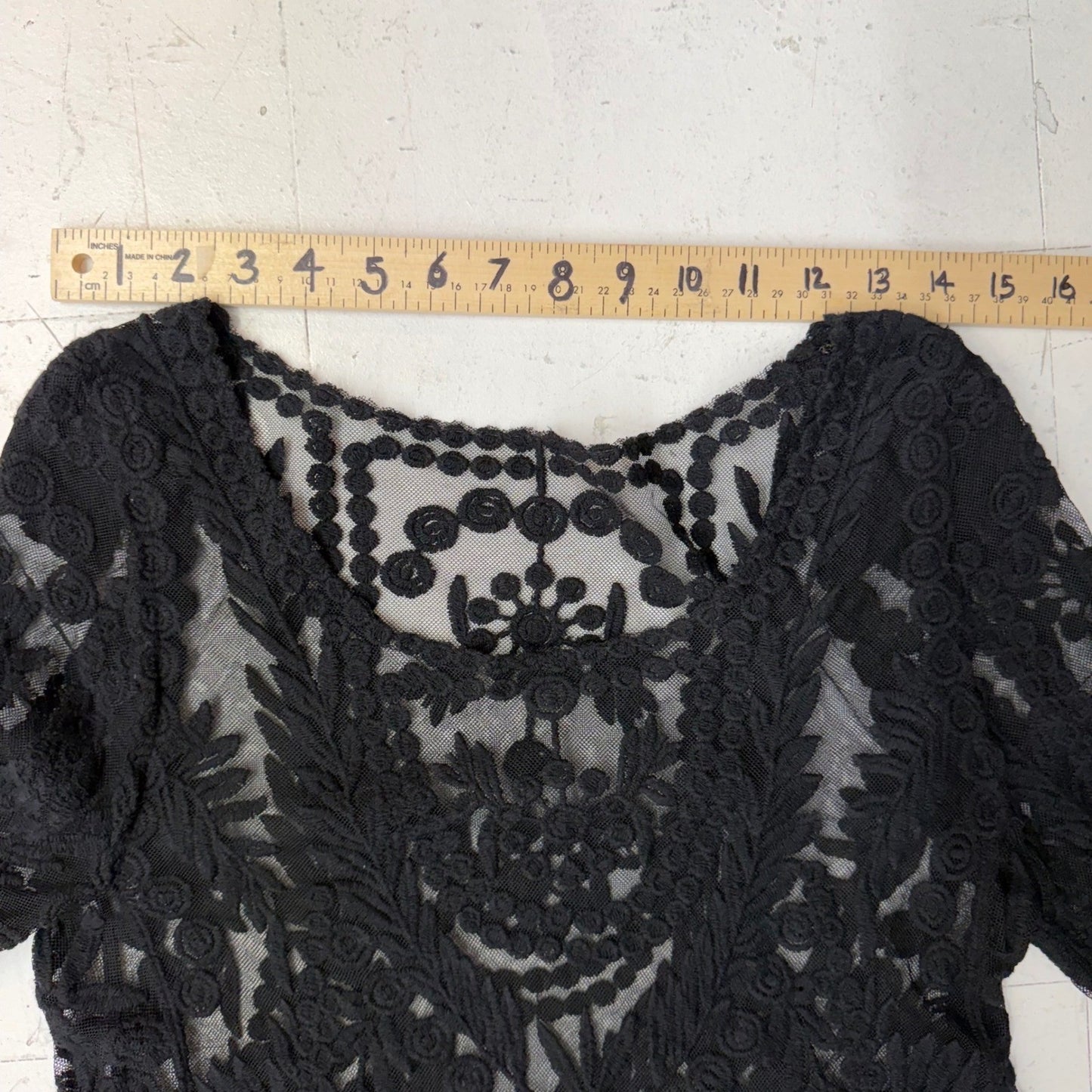 Black Sheer Mesh Top Embroidered Floral   Blouse Whimsigoth Victorian Boatneck