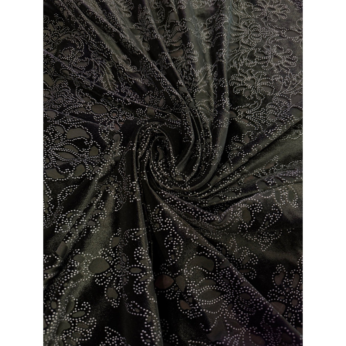 Black Velvet Fabric 66"/60" Stretch Silver Glitter Damask Floral Sheer Sewing