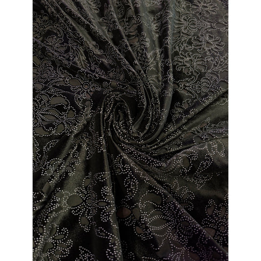 Black Velvet Fabric 66"/60" Stretch Silver Glitter Damask Floral Sheer Sewing