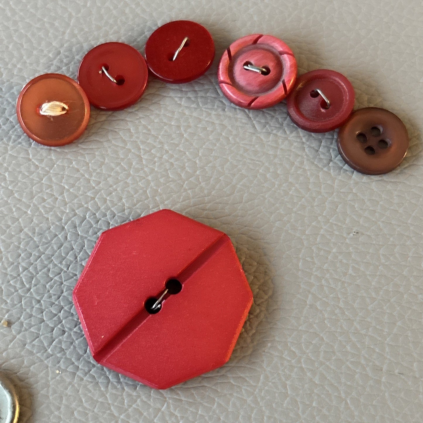 Vintage + New Plastic Buttons Gray + Red Small Medium Large 2 Hole Sewing Crafts