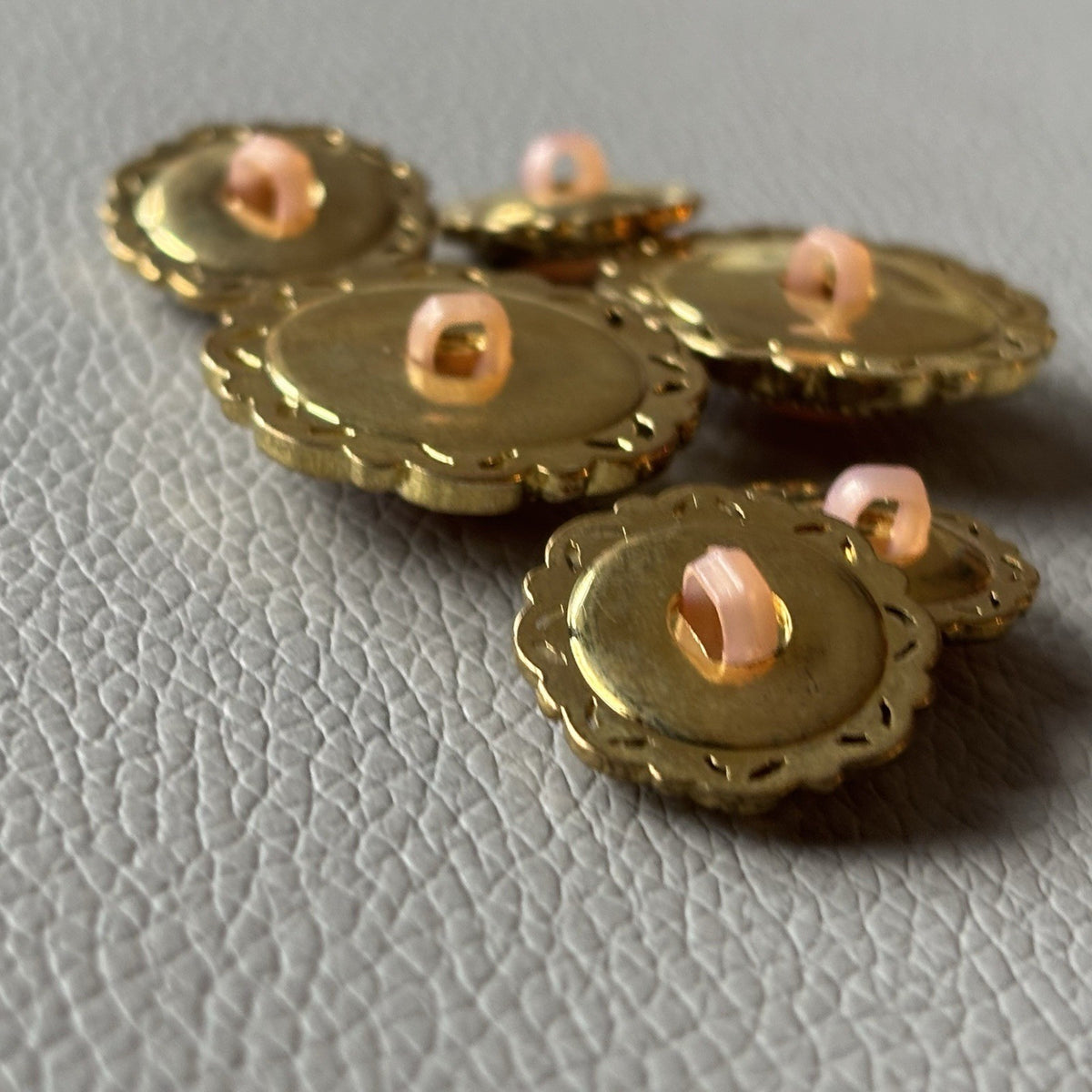 Contemporary Gold Filigree Cabochon Button Lot Pink Aqua Frosted Retro Style Set