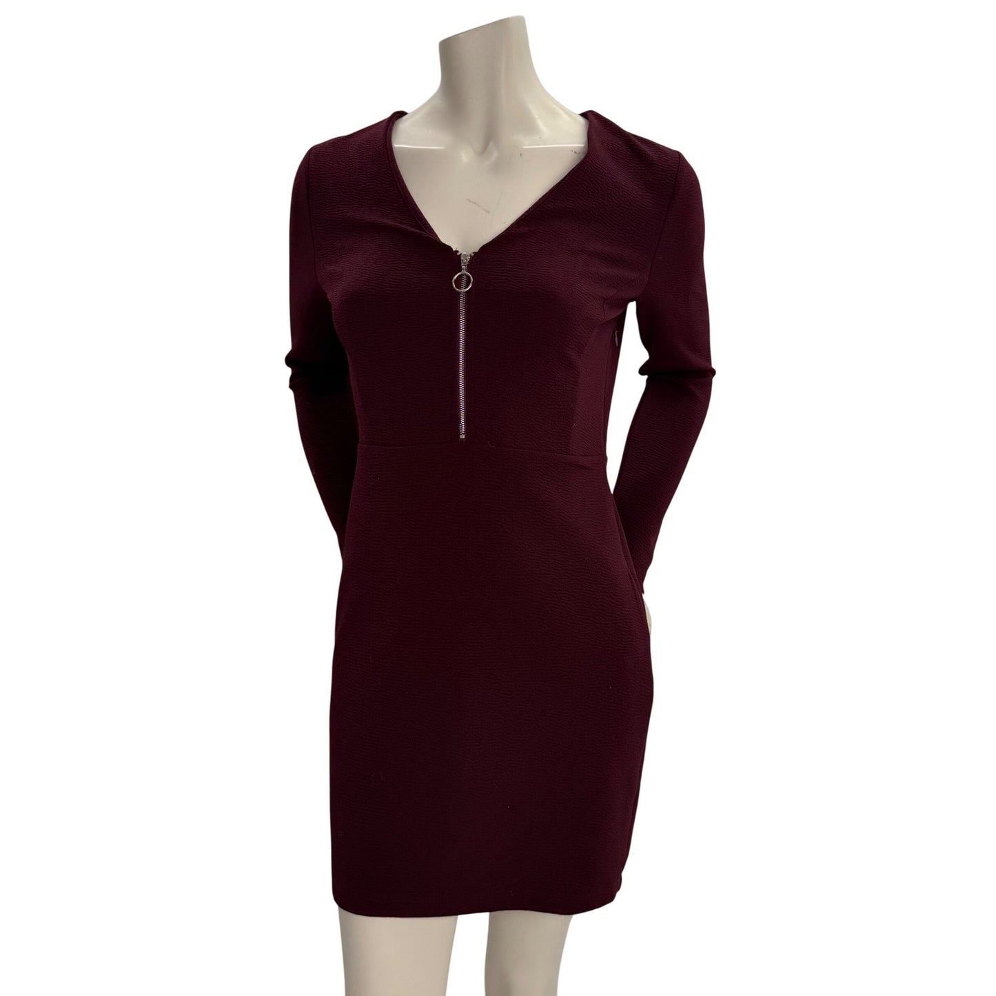 Dynamite Long Sleeve Mini Dress Burgundy Textured Bodycon Dark Academia Y2K M
