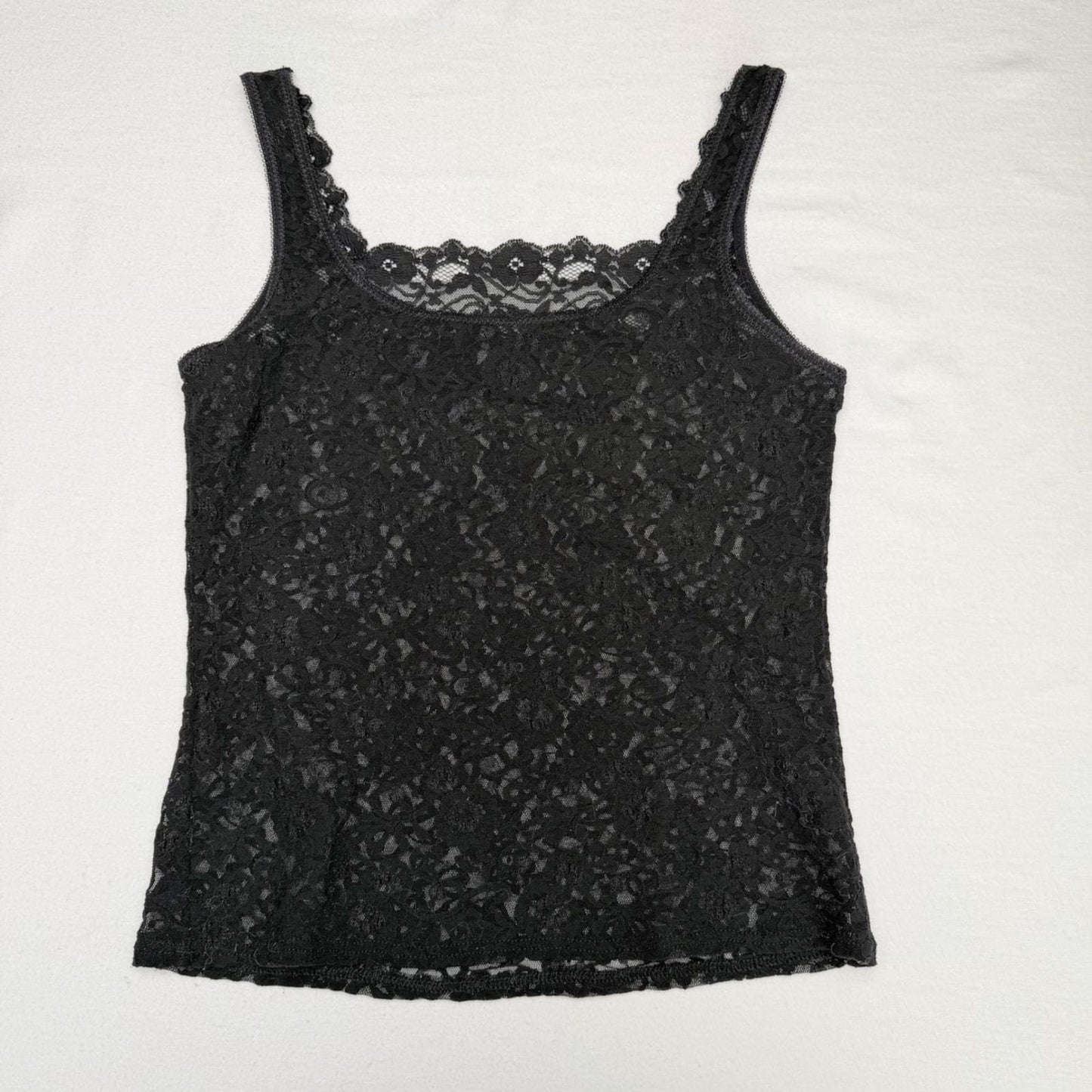 Vintage Handmade Black Floral Lace Top Women S/M Whimsigoth Y2K Grunge Romantic
