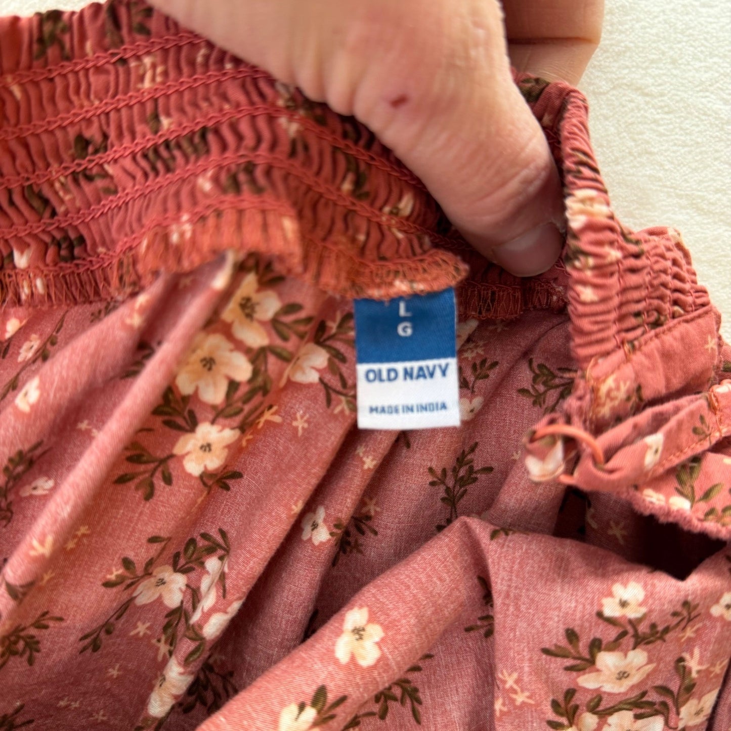 Old Navy Floral Cami Top Dusty Rose Pink Smocked Back Spaghetti Strap Women's L