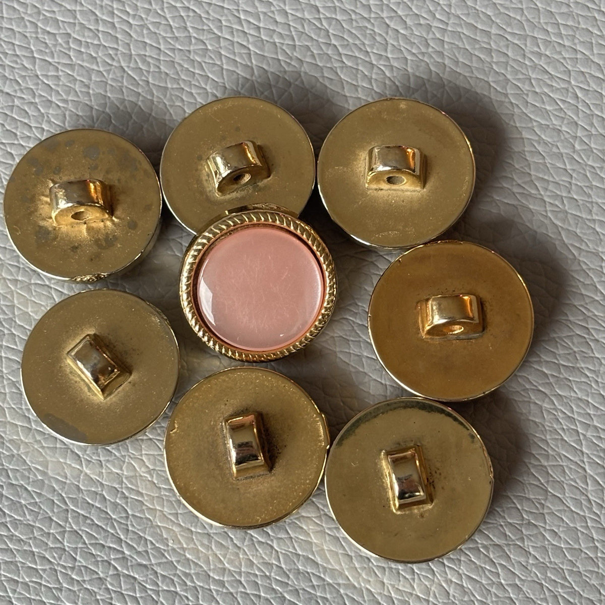 Contemporary Gold Filigree Cabochon Button Lot Pink Aqua Frosted Retro Style Set