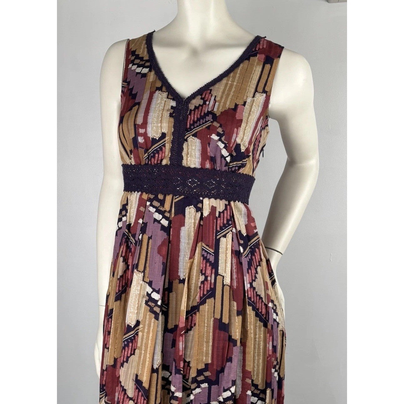Axcess by Liz Claiborne Abstract Print Sleeveless Dress Boho Retro Style M