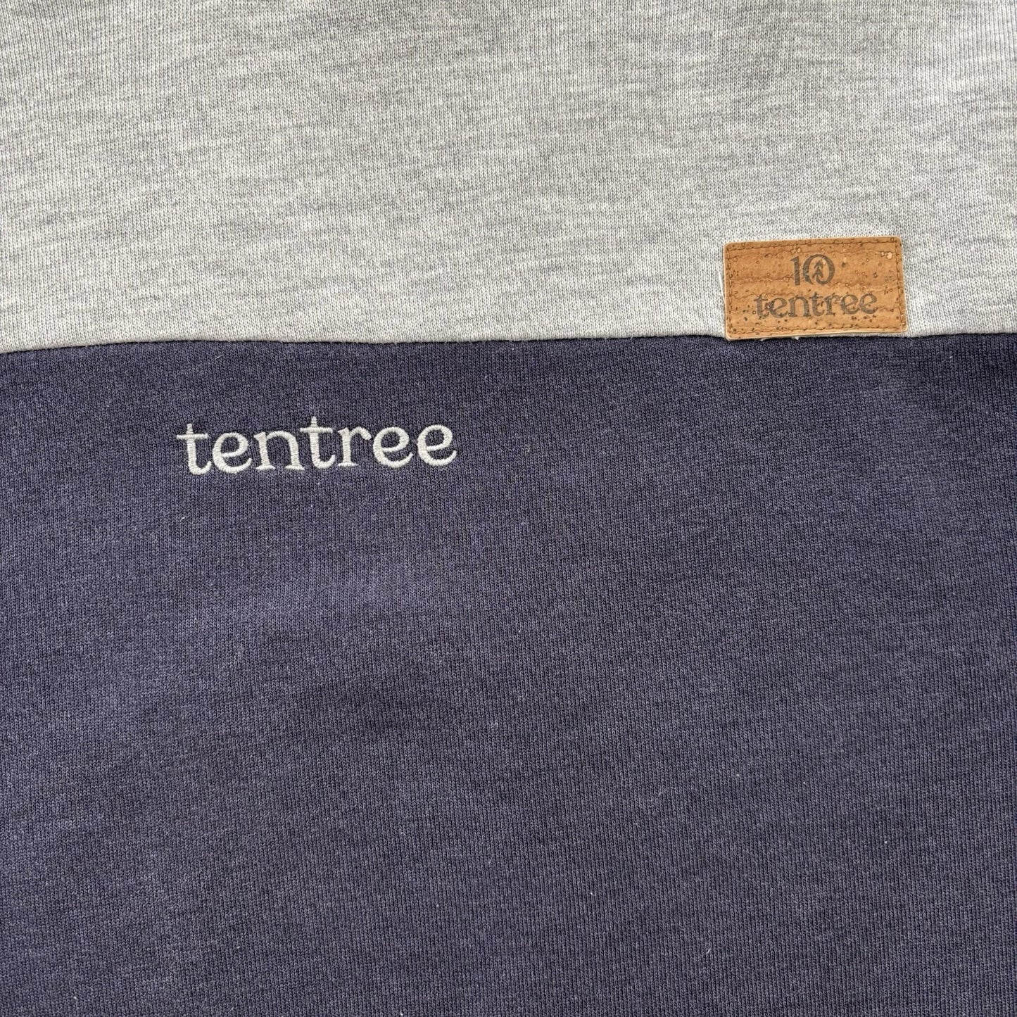 Tentree Mens Hoodie Large Colorblock Gray Navy Black Pullover Organic Cotton