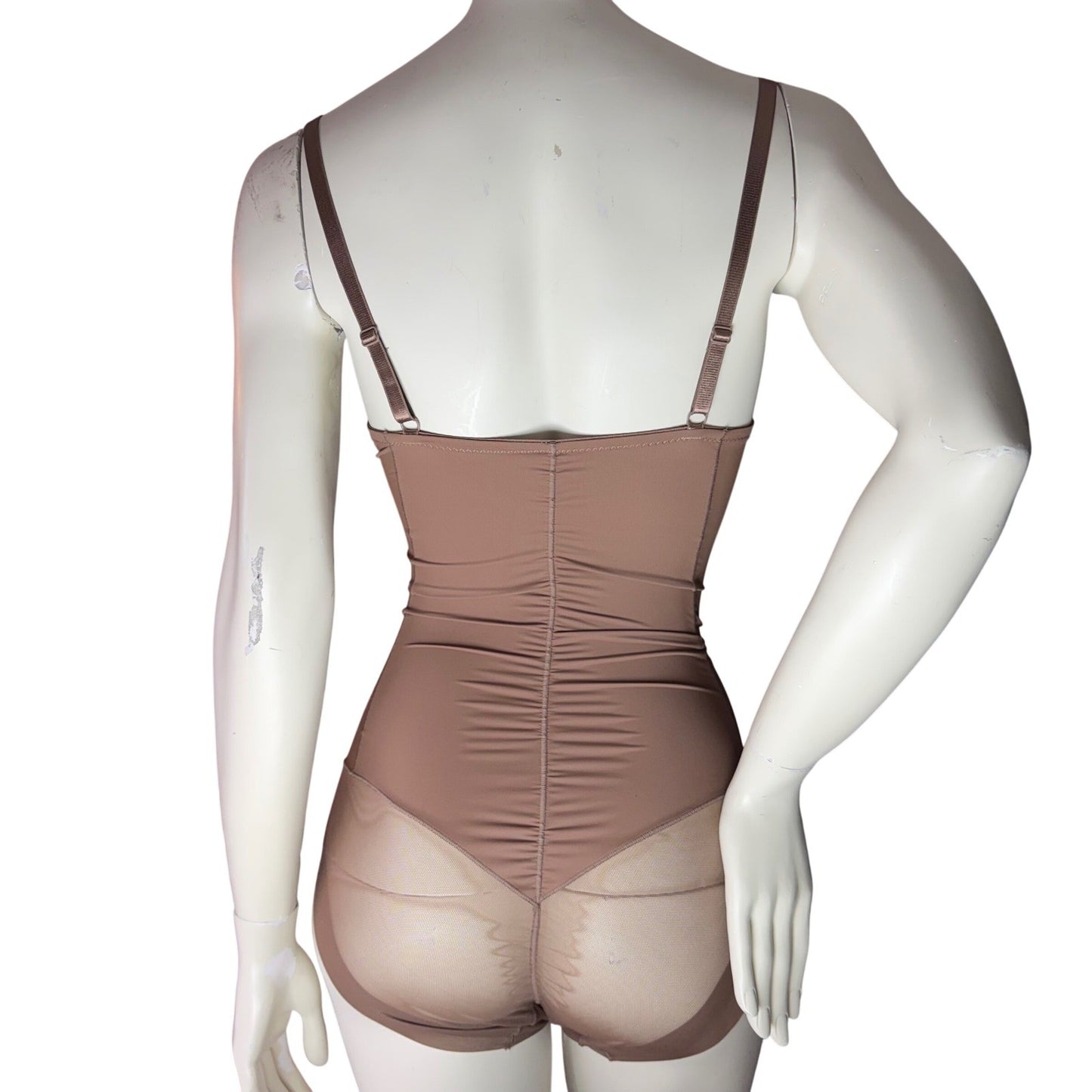 Shapewear Brown Bodysuit Bra Top Underwire Sculpting Mesh  Minimalist Baddie M/L