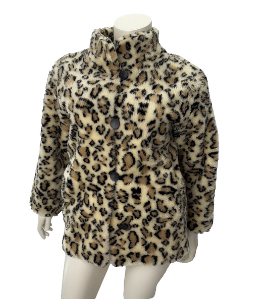 Vintage Princess Leopard Print Coat Faux Fur Women's sz Large Mob Wife glamcore