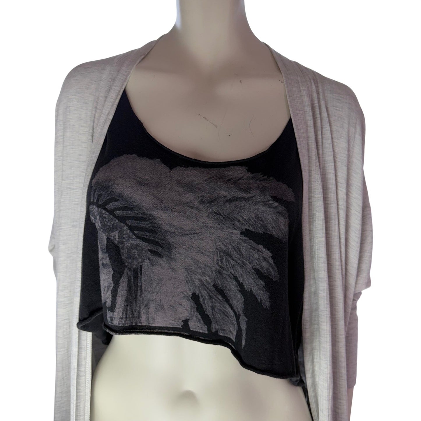 Brandy Melville Black Crop Tank Feather Graphic Grunge Gothcore Cami Boho Y2K OS