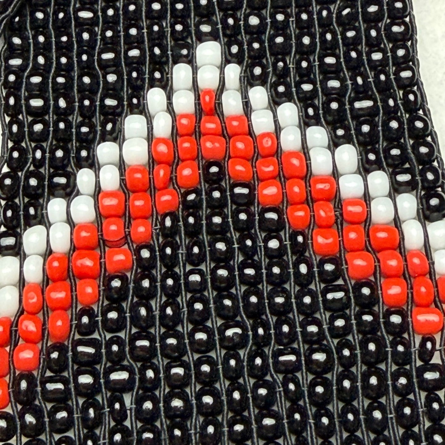 Vintage Beaded Belt Geometric Wood Hook Buckle Boho Southwestern Black OS