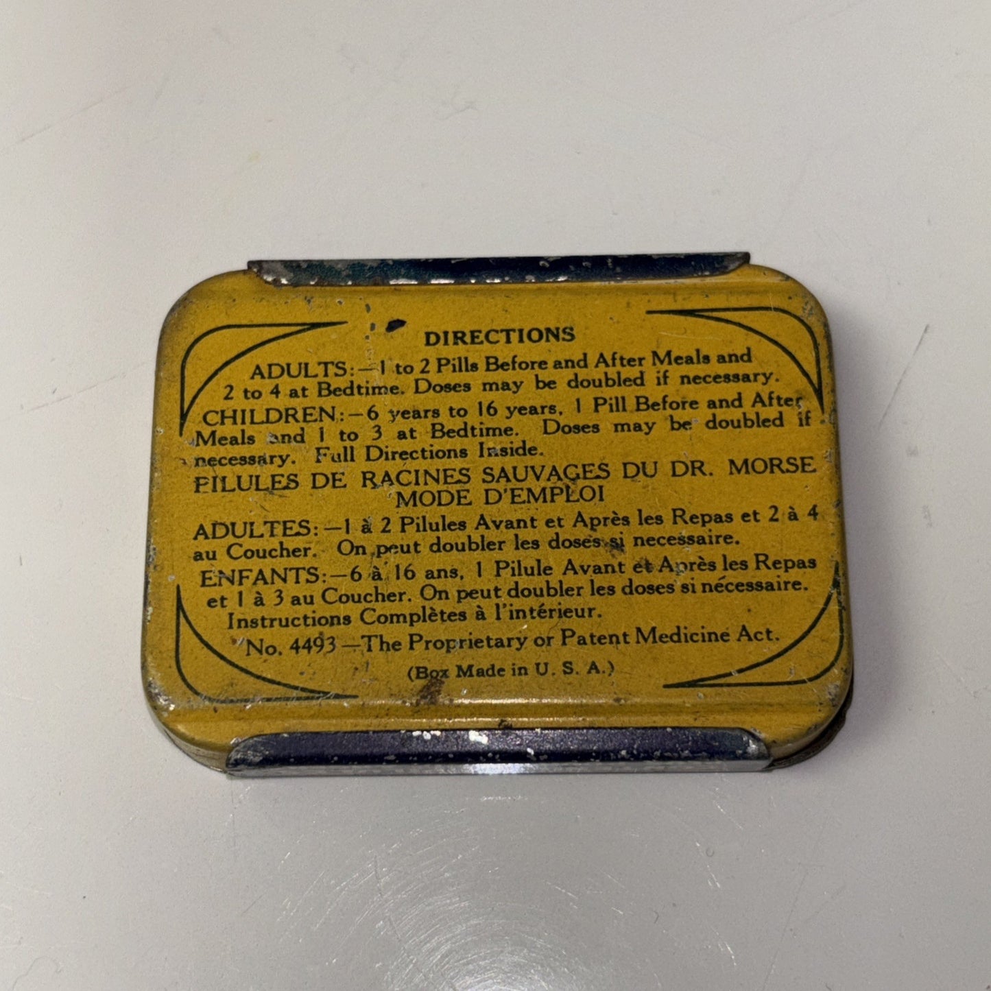 Vintage Dr. Morse's Indian Root Pills Slide Tin Vegetable Laxative WH Comstock