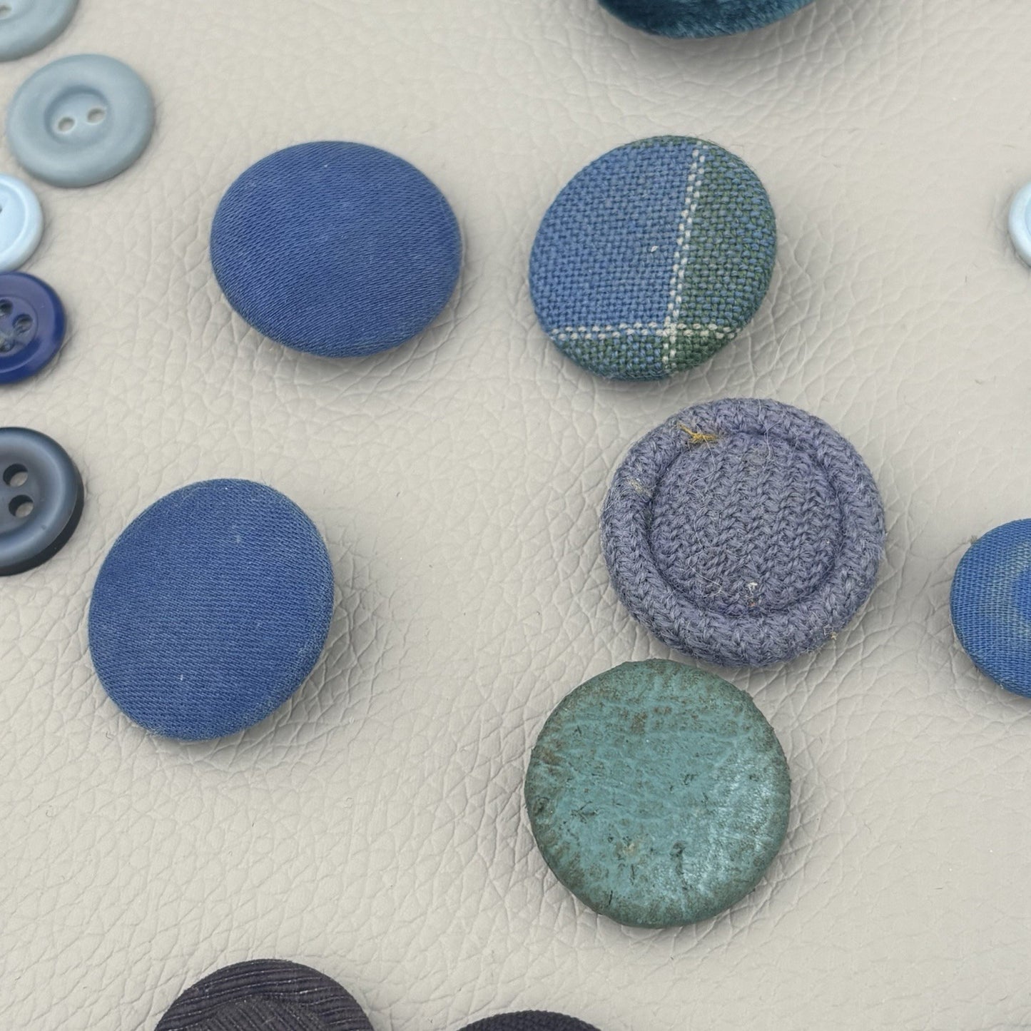 Vintage Blue Fabric Covered Buttons Lot Velvet Tweed Knit Tailor Shank 1940s-60s