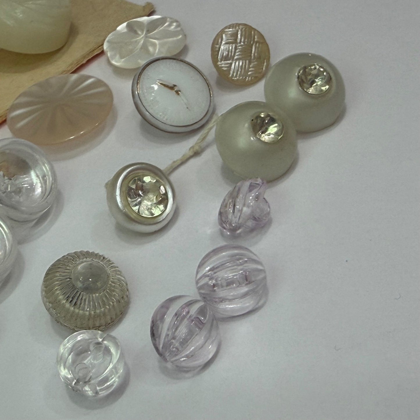 Vintage White Button Lot Plastic Lucite Rhinestone Shank Buttons Sewing Craft