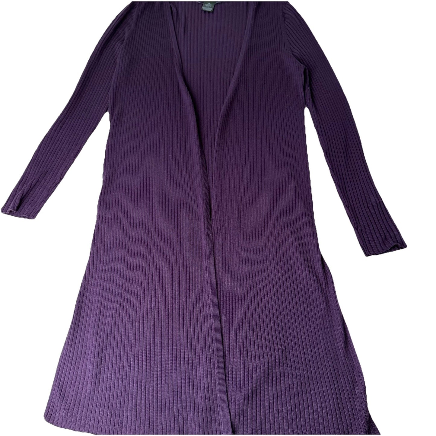 INC International Concept Ribbed Sz Large Cardigan Purple Sweater Open Front
