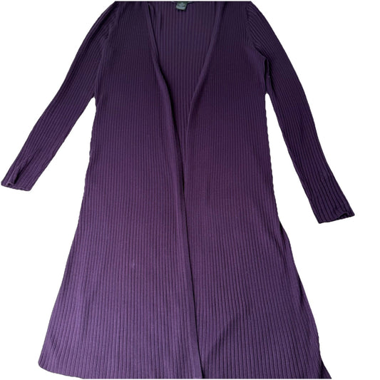 INC International Concept Ribbed Sz Large Cardigan Purple Sweater Open Front