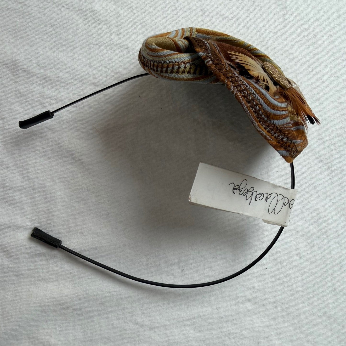 Bella Capelli Headband Fascinator Feather Gold Filigree Earth Tone Vintage OS