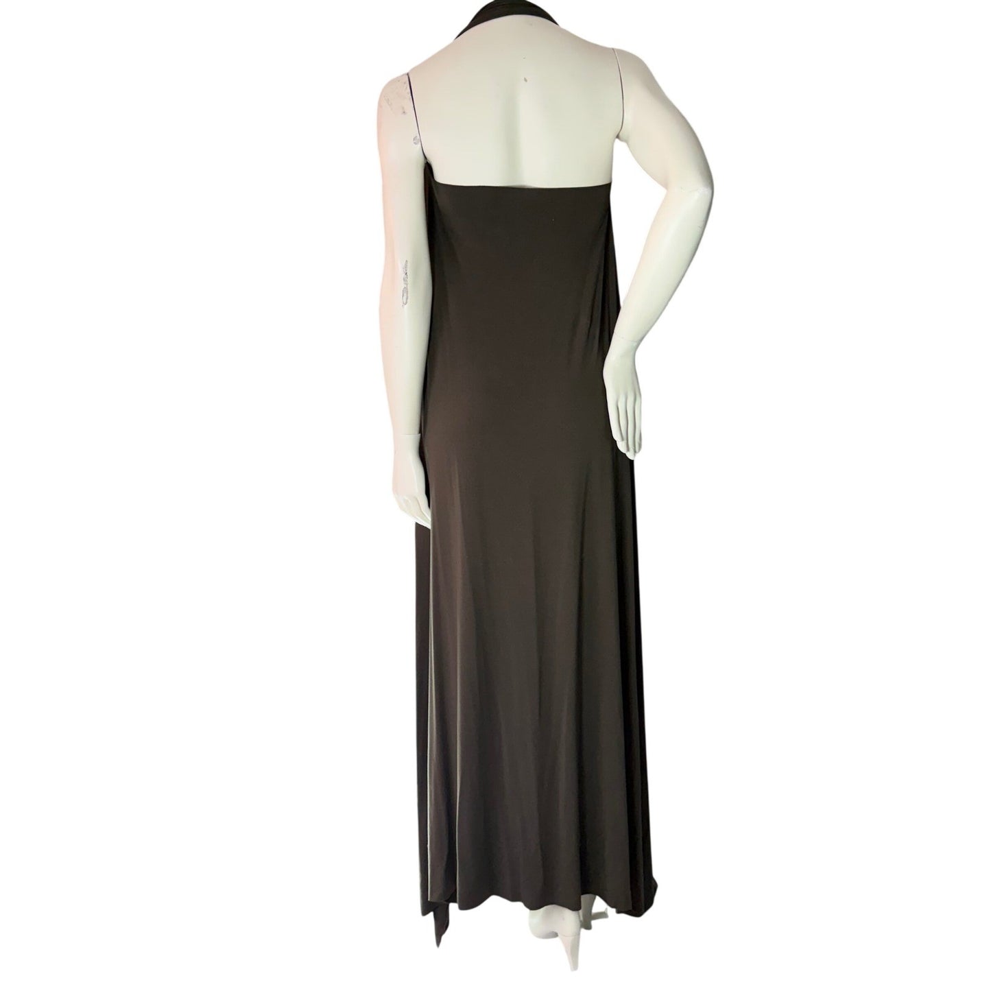 Simpłe Halter Maxi Dress Knot Front Grecian Resortwear Olive Drab Green OS