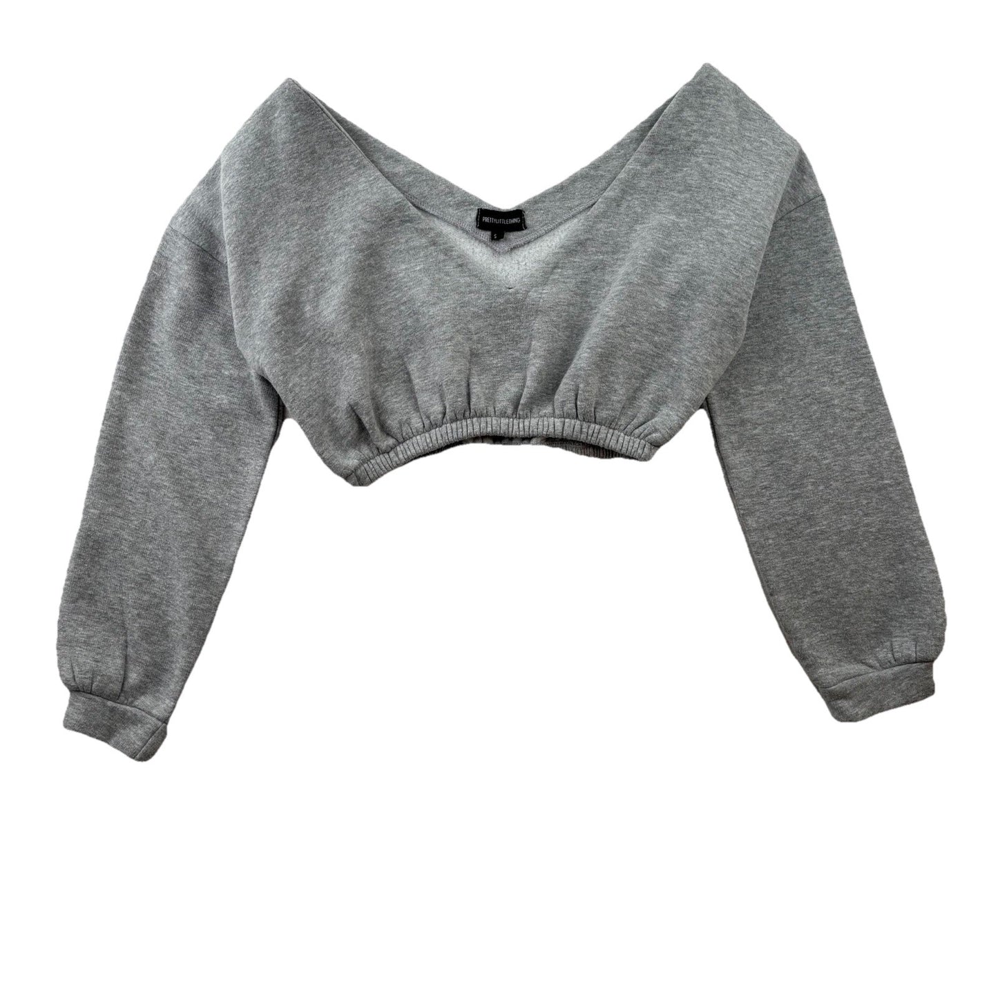 PrettyLittleThing Grey Cropped Sweatshirt V Neck Size Small Athleisure Y2K