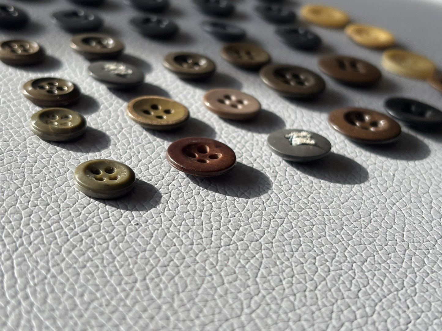 Vintage Lot Of 40 Brown Grey Beige Green Four Hole Buttons. Celluloid Glass