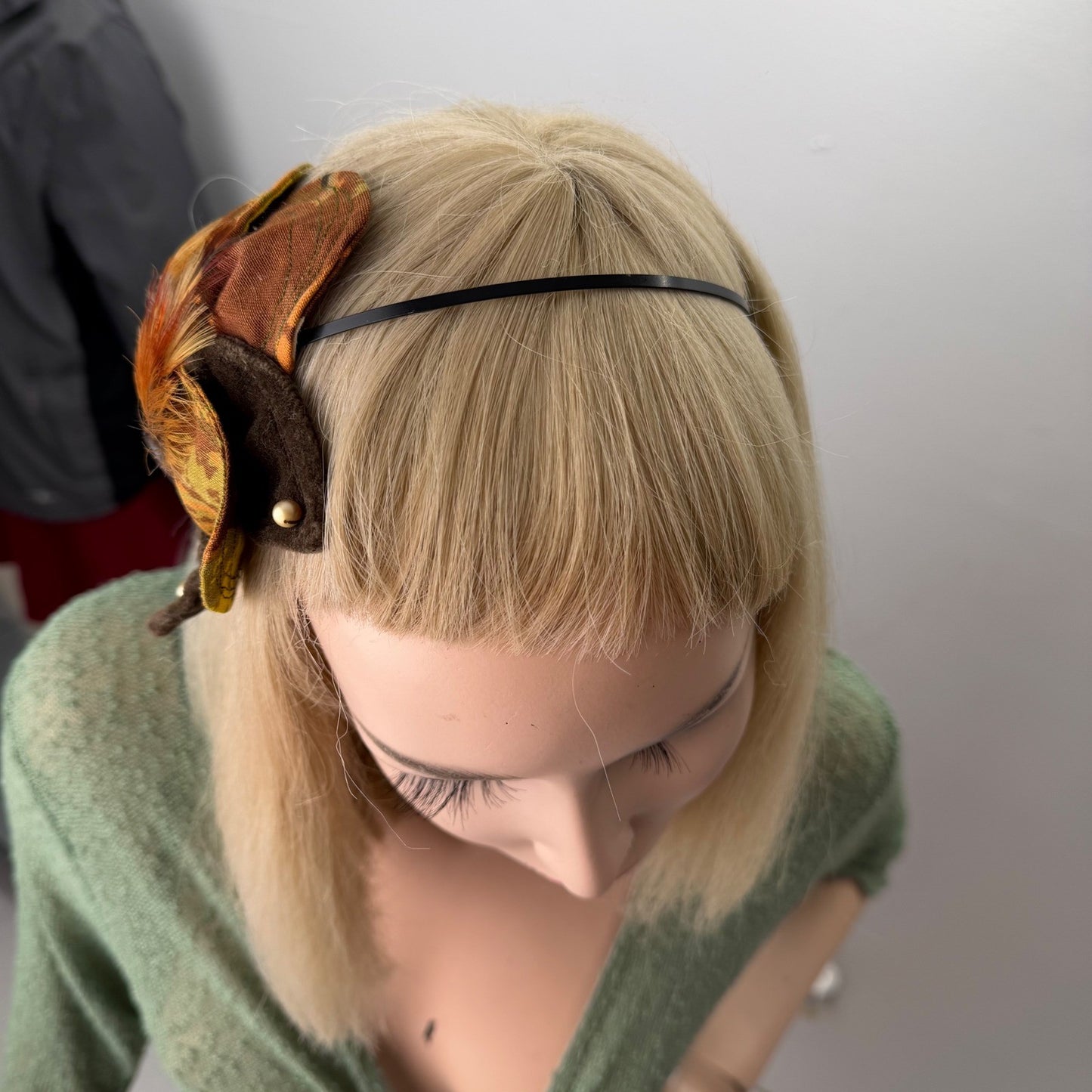 Handmade Floral Headband Feather Fascinator Velvet Autumn Earth Nature  OS