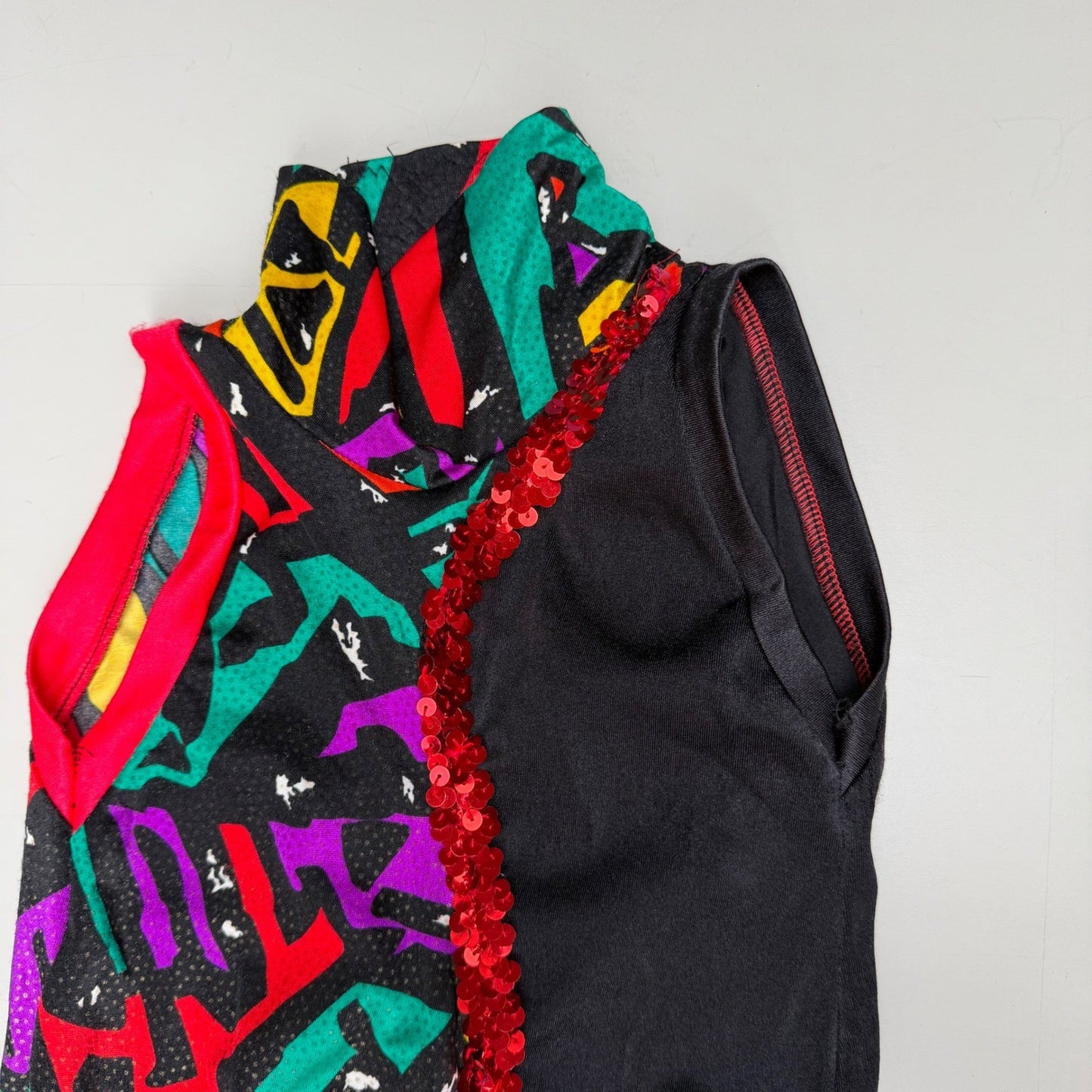 Handmade Dance Jumpsuit Neon Geometric Bell Bottom Sequin Retro 90s Youth Small