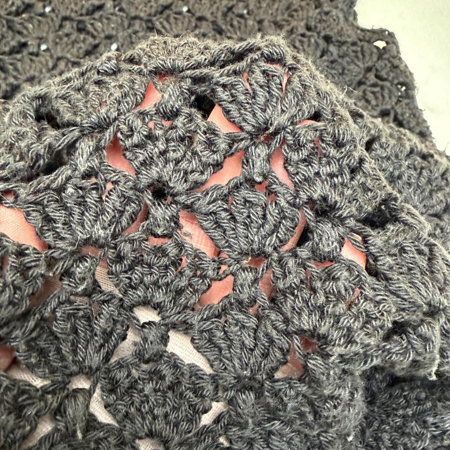 Vintage Crochet Tank Top Black Open Knit Shell Stitch Boho Parisian Chic Small