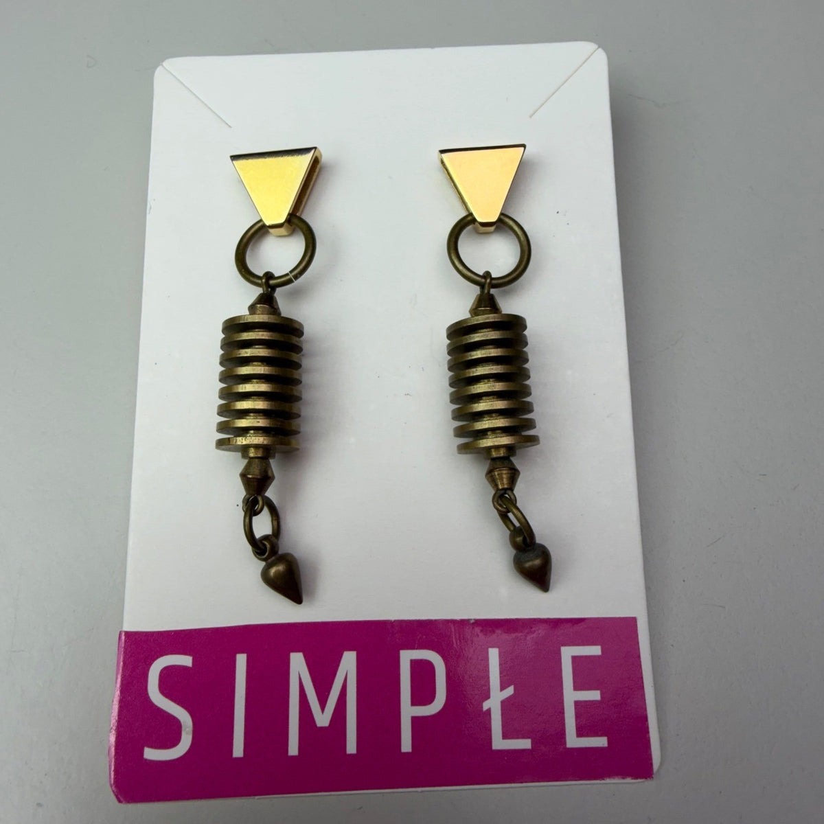 Biko Gold Drop Earrings Triangle Stud Post Back Art to Wear SteamPunk Geometric