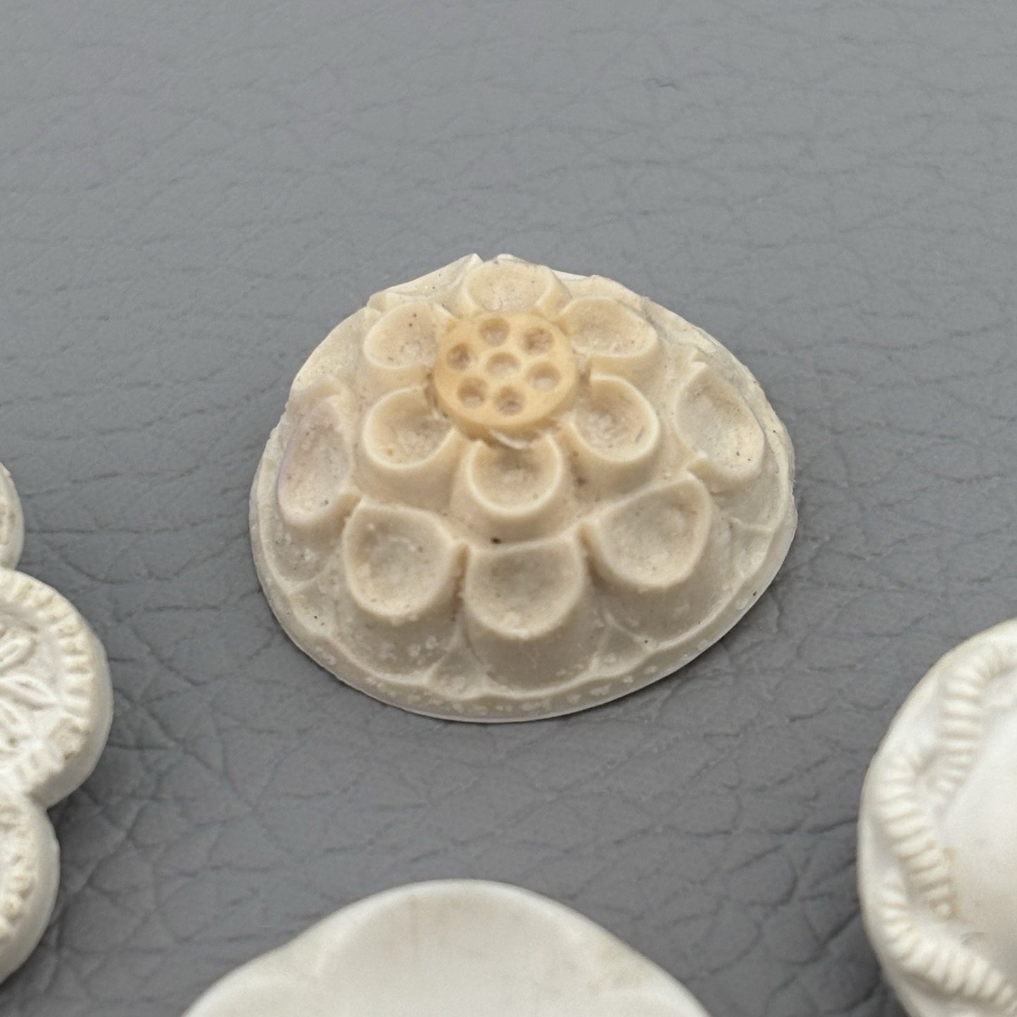 Vintage Carved Early Plastic Buttons – Antique White Floral & Pierced Mix 50 Lot