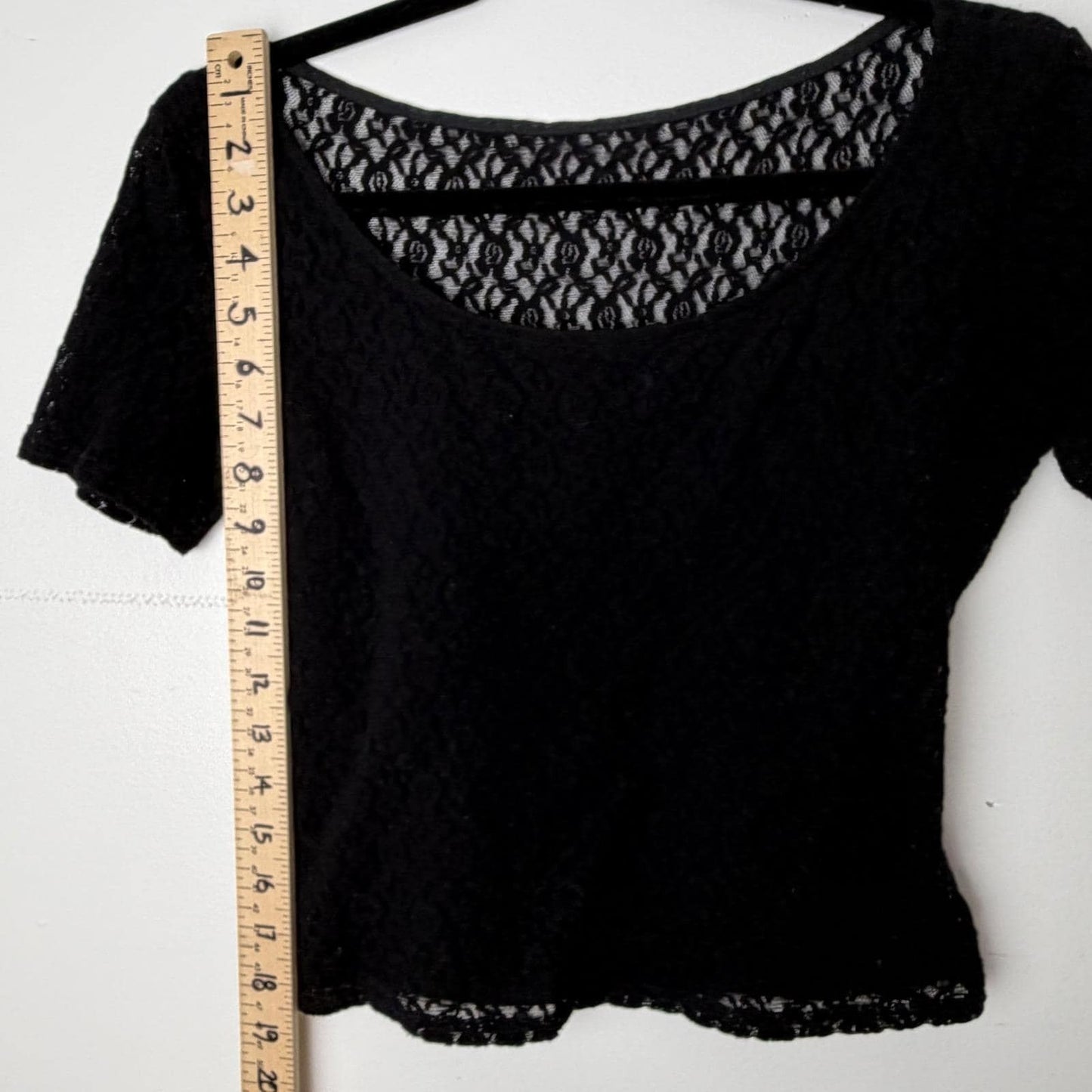 Black Floral Lace Short Sleeve Scoop Neck Cropped Top Blouse whimsigoth Y2K