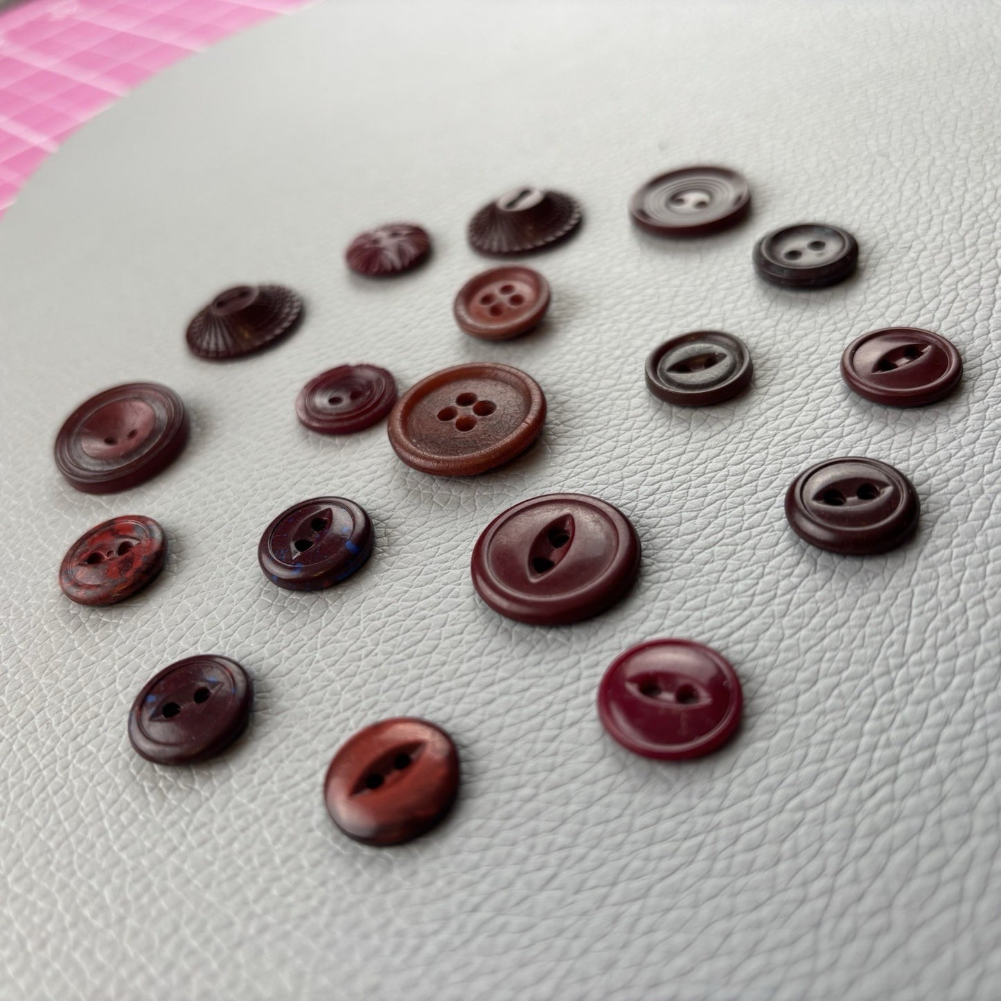 Vintage Burgundy Red Buttons Lot. 18 Piece Two Hole Four Hole Small Md Crafts