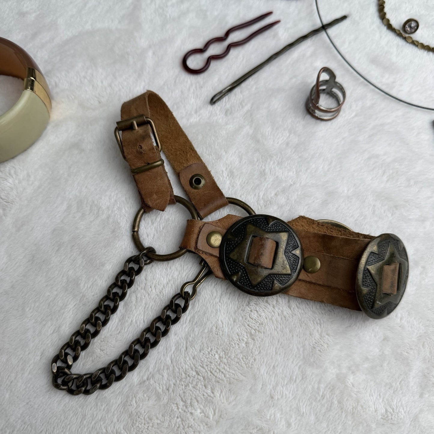 Boho Jewelry Lot Leather Chain Bracelet Cuff Pendant Ring Hair Clips Mixed