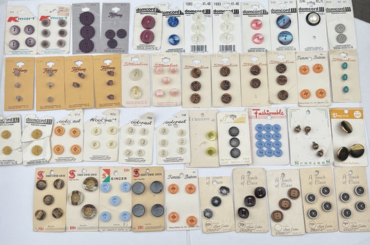 Vintage Button Cards Lot – NOS 1960s–80s Kmart Singer Domcord Tiffany Canada 35+