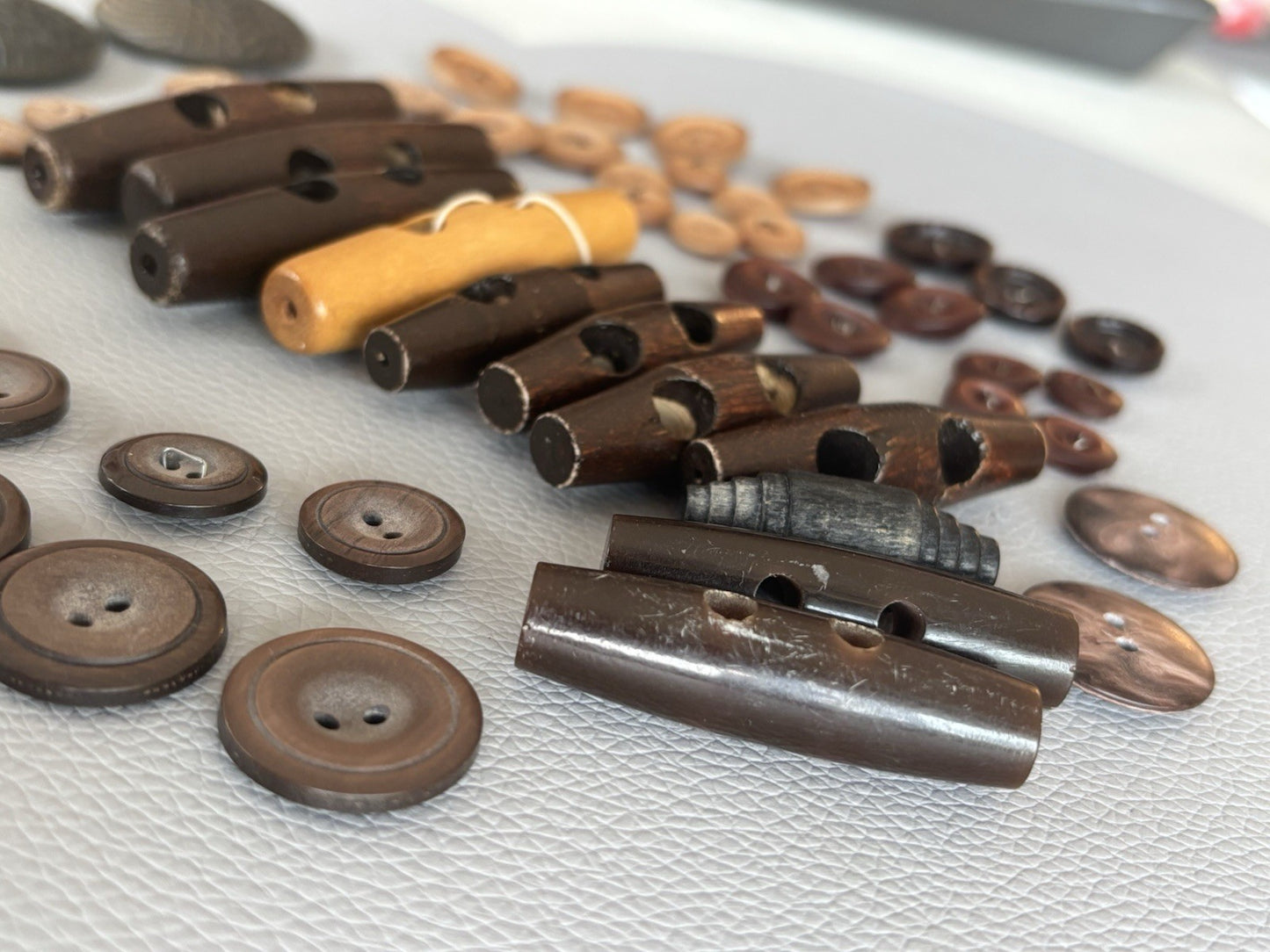 Vintage Wooden Buttons + Toggle. Small New Plastic Buttons Four Hole Two Hole