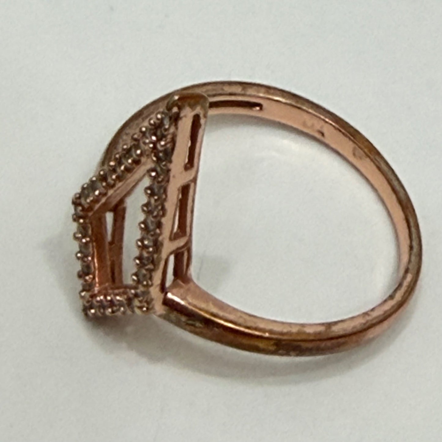Posh Geometric Statement Diamond Ring Rose Gold Tone Pavé Edgy Minimalist Sz 7