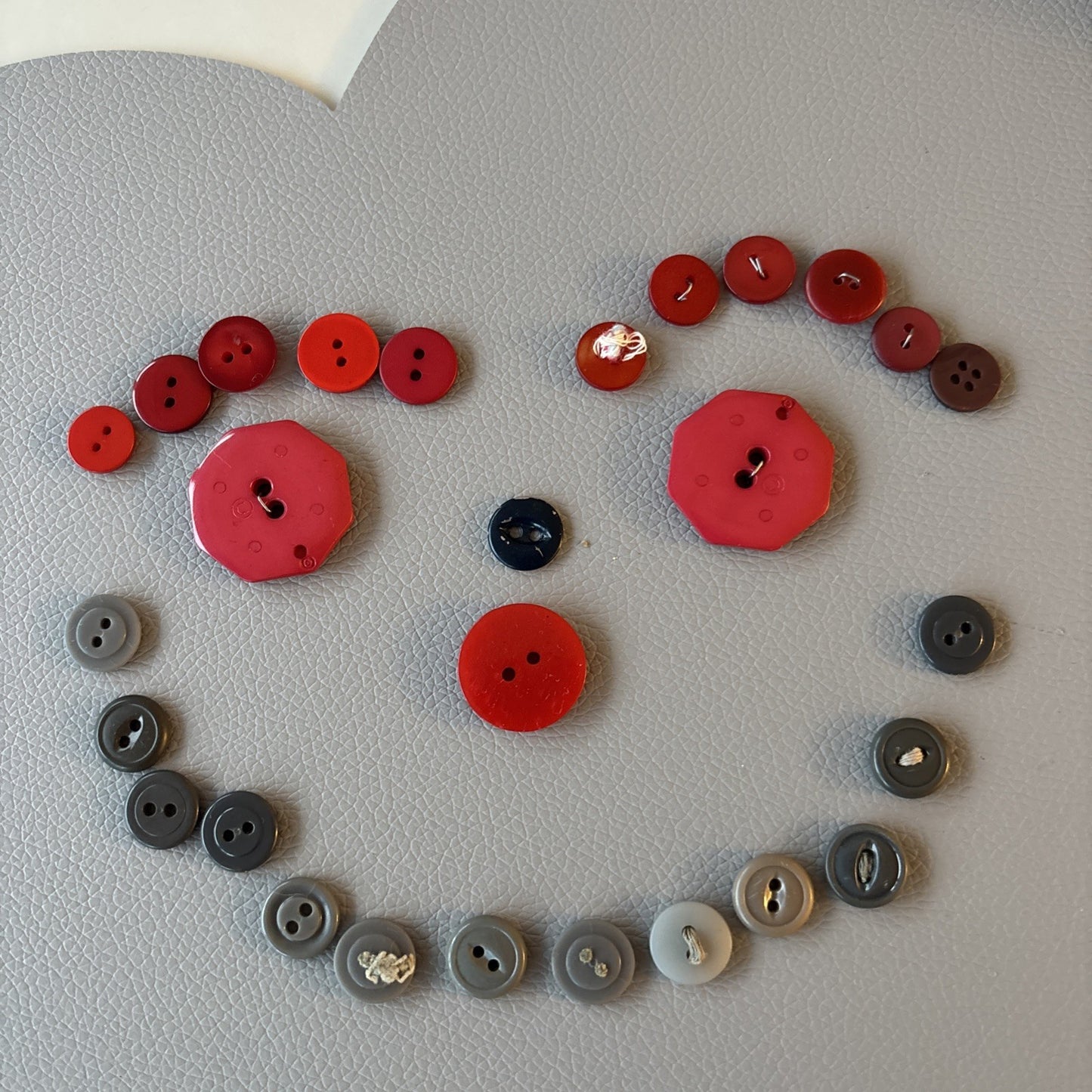 Vintage + New Plastic Buttons Gray + Red Small Medium Large 2 Hole Sewing Crafts