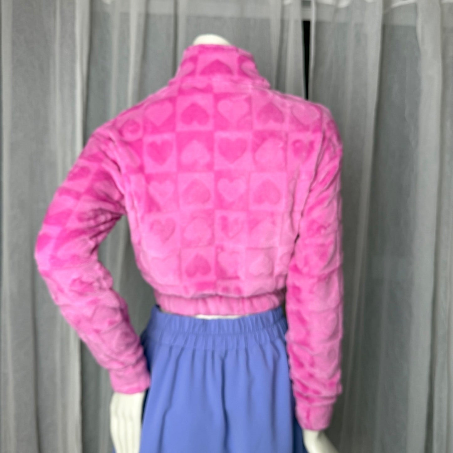 NOBO Pink Heart Pullover Plush Fleece Cropped Quarter Zip XS princesscore Y2K
