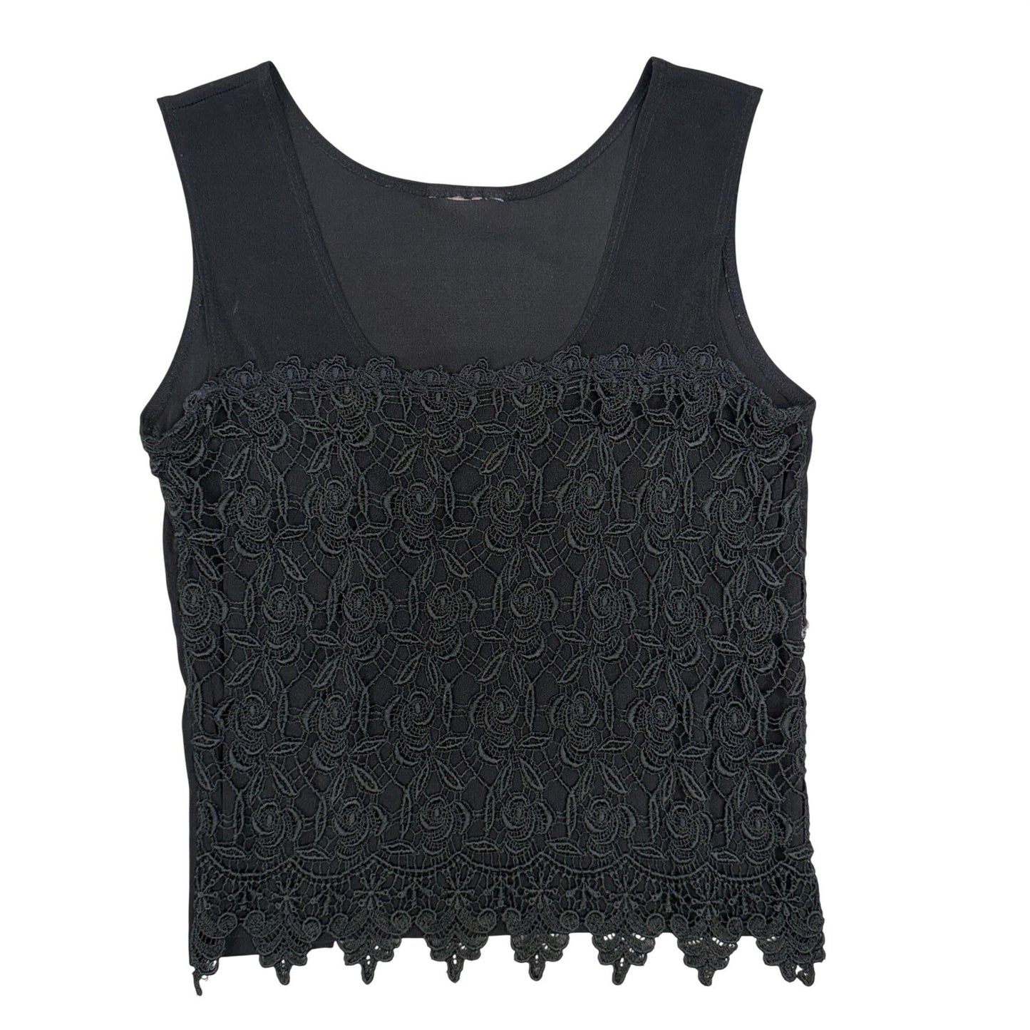 Black Lace Tank Top Floral Overlay Whimsigoth Goth Coquette Romantic Size S/M